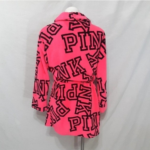 PINK Victoria’s Secret Pink Plush Spa Robe XS/S Soft Cozy Cuddly Fleece Monogram - Picture 4 of 5